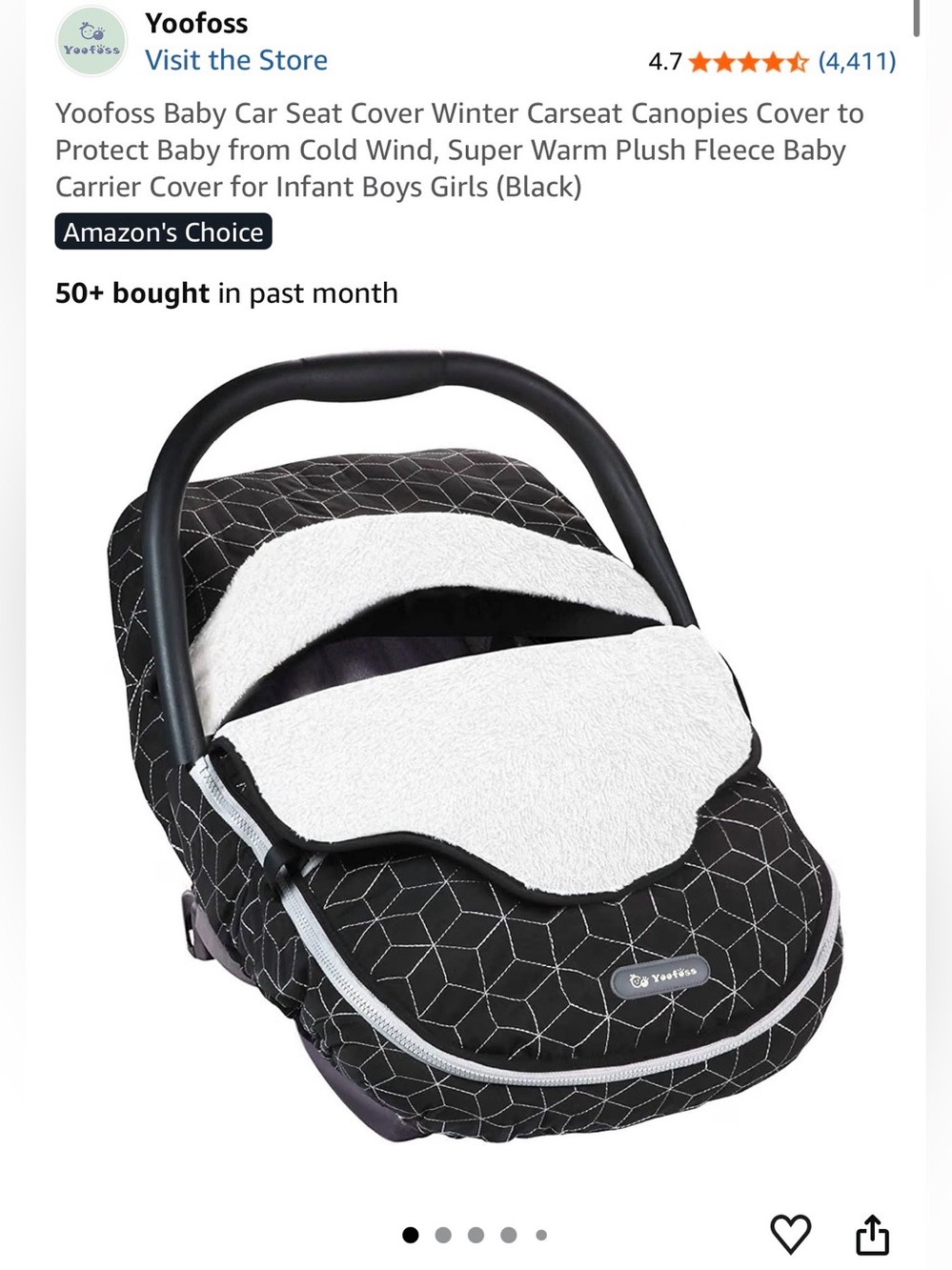 NEW Yoofoss Black Baby Car Seat Cover with White Plush Lining- Fleece